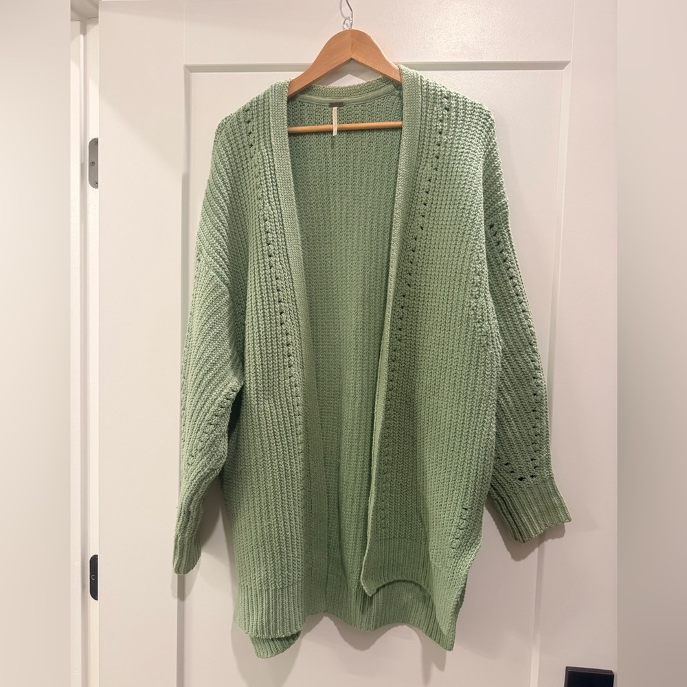 Free People Sage Green Open-Front Cardigan